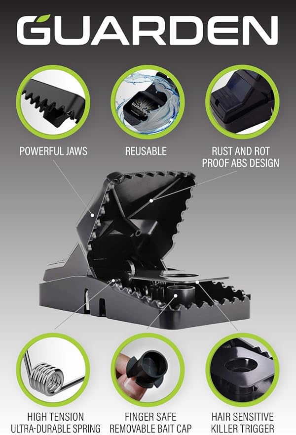 Rat Trap Six Pack - Indoor and Outdoor Traps for Mice, Voles, Rats, Chipmunks - Easy to Set, Powerful Snap, Quick Kill - by Guarden