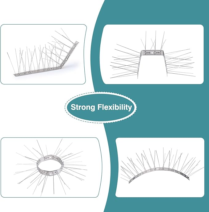Bird Spikes Outdoor Use Bird Deterrent Spikes with Stainless Steel Base for Small Pigeons Crows and Woodpeckers Fence Roof and Wall
