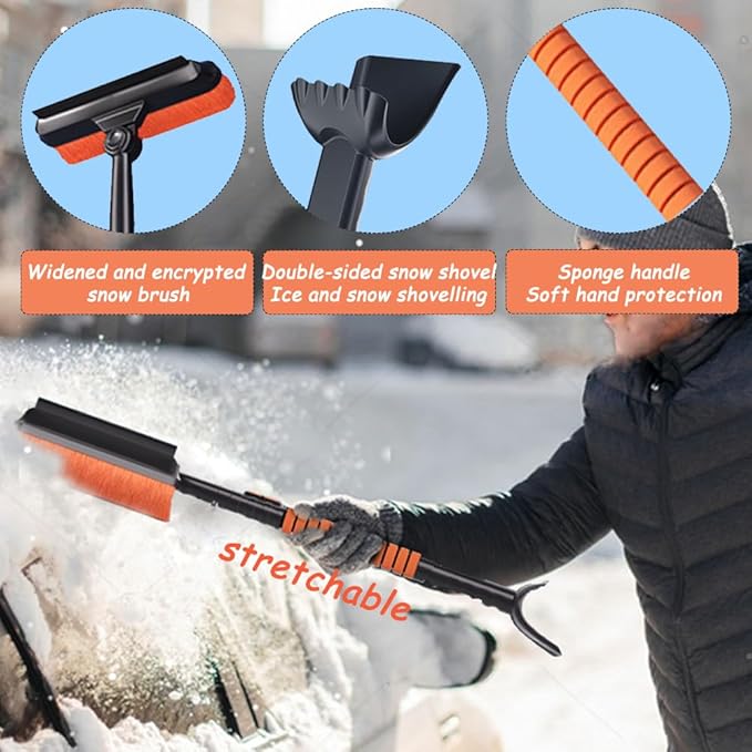 41'' Car Snow Brush and ice Scraper, Snow Shovel for car, Snow Shovel Brooms with Foam Handles 360° Swivel Brooms, Snow Shovels for Cars,Buggies, vehiclesand Trucks