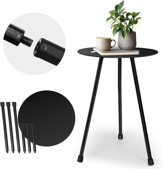 Metal Outdoor Side Table, Adjustable Height Round Side Table Weather-Resistant, Black Bistro Camping Tent Beach Table, End Table for Small Spaces, Balcony, Patio, Camping, Garden, Indoor, 12.2"