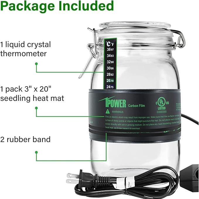 iPower Seeding Germination Starting Brewing Bear Durable Waterproof, Black, 3" x 20"Heat Mat