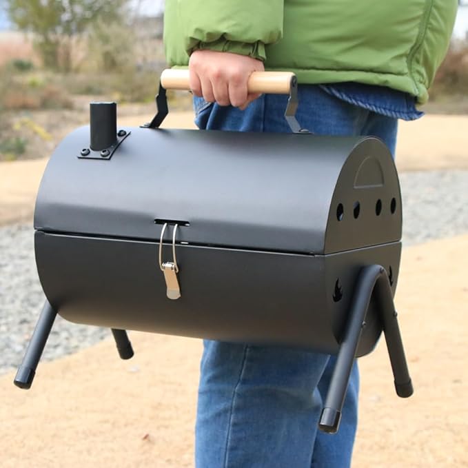 Barrel Charcoal Grill Large Charcoal Grills with Side Shelf Outdoor BBQ Grill Perfect for Backyard Camping Patio Parties and Picnics