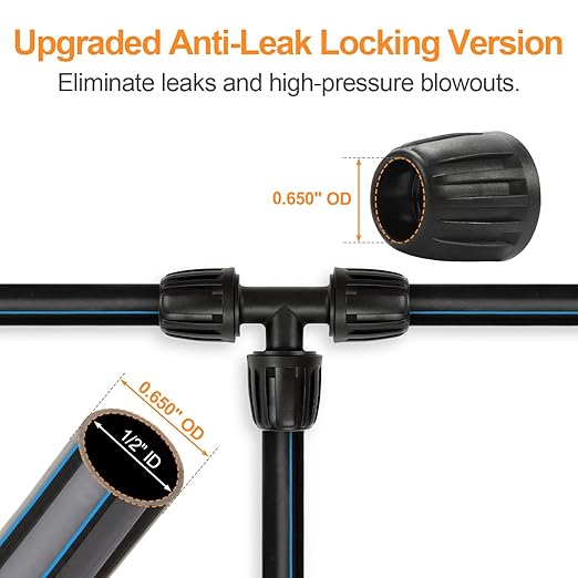 12 Pieces 1/2 Inch Drip Irrigation Tee Fittings, 1/2'' Drip Line Barbed Locked Tee Connectors for 1/2 Inch Irrigation Tubing (1/2" ID x 0.640" OD) Anti-leak 3-Way Irrigation System Parts