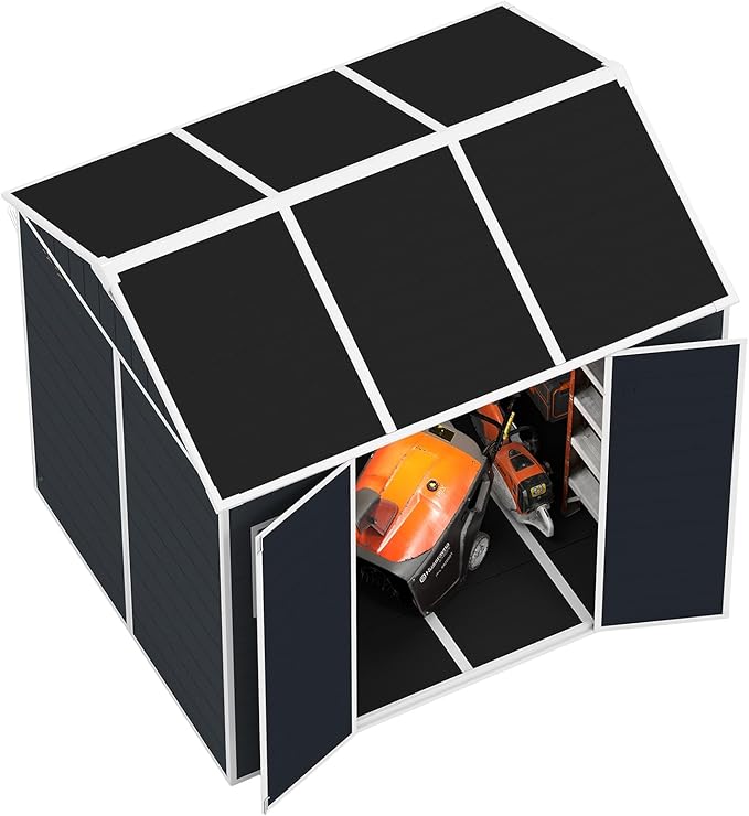 Resin Storage Shed 8x7ft, Large Tool Shed with Floor, Two-Window, Lockable Doors and Vents, 12mm Thick pp Board, Outdoor Storage Sheds for Patio, Garden, Backyard, Lawn (Dark Gray, 8 * 7ft)