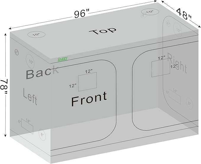 zazzy Grow Tent, 96“x48 x78 Plant Growing Tents 600D Mylar Hydroponic Indoor Grow Tent with Window, Kit Bag & Floor Tray 8x4 Growing Tent