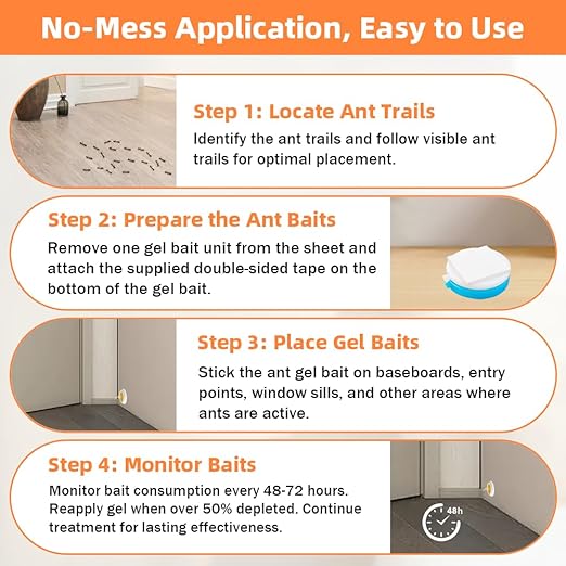 64 PCS Ant Killer Gel Bait Stations, Extra Strengthen Ant Bait Traps, Long-Lasting Effective Pest Gel for Carpenter Ants and Other Common Household Ants, No Mess Easy Use, Safe for Pets and Kids