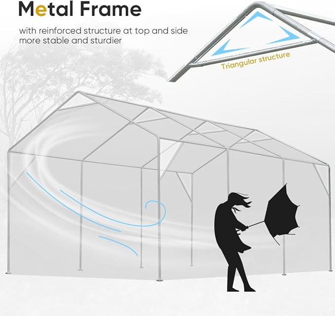 ADVANCE OUTDOOR 10x20 ft Adjustable Height Carport with Removable Window Sidewalls and Doors, Heavy Duty Car Canopy Garage Party Tent Boat Shelter with Reinforced Poles, Gray