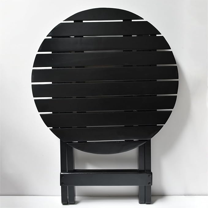 Small Round Folding Side Table Set of 2, Patio Foldable Wooden End Tables for Outdoor Indoor Porch Camping Living Room Bedside Couch, as Coffee Table or Plant Stand, Black