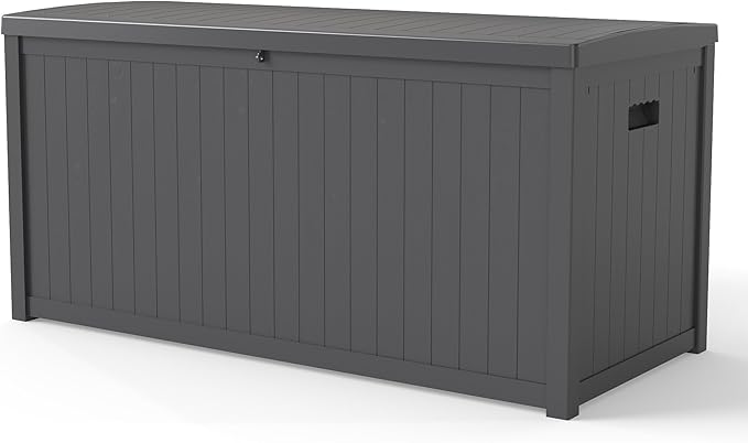 120 Gallon Resin Deck Box, Weatherproof Outdoor Storage Box for Patio, Garden, Pool, and Yard, Lockable Waterproof Bin for Tools, Cushions, and Accessories, Grey
