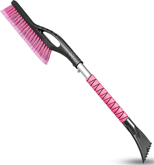 HEEYA 27 Inch Ice Scraper and Brush for Car, Snow Brush and Ice Scraper with Foam Grip, Detachable Snow Scraper for SUV Truck Jeep Vehicle Auto Windshield Window - Pink