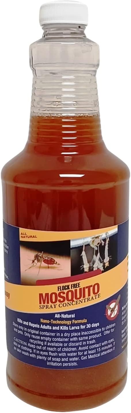 Natural Mosquito Control Spray Concentrate, Repels Mosquitoes, Ticks, Fleas, Flies, Gnats, and Chiggers Away. Makes up to 32 Gallons! (32 oz Concentrate)