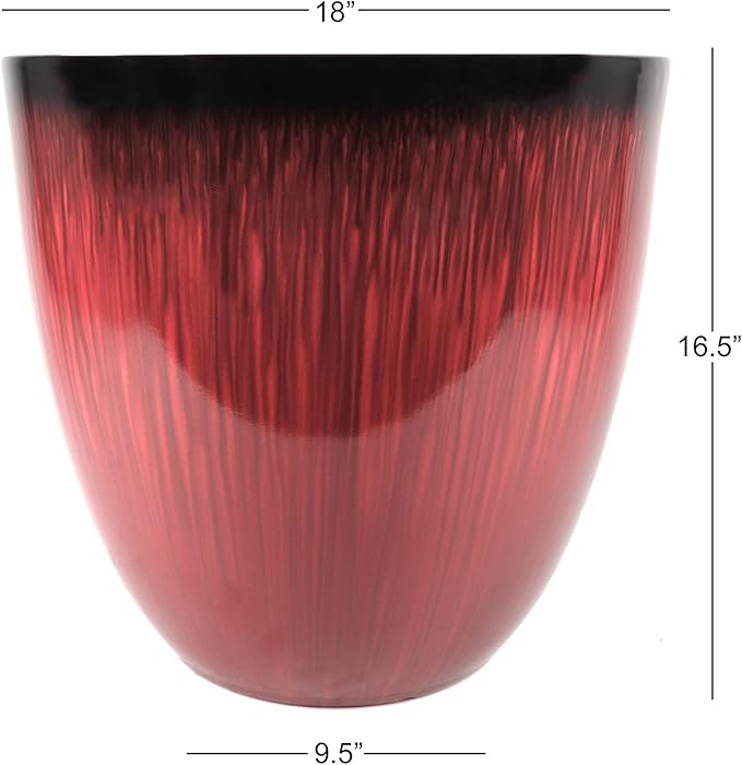 (EPR18-105 Large Egg Shaped Planter - Modern Indoor & Outdoor Decorative Flower Pot/Box (18 Inch, Red Flower)