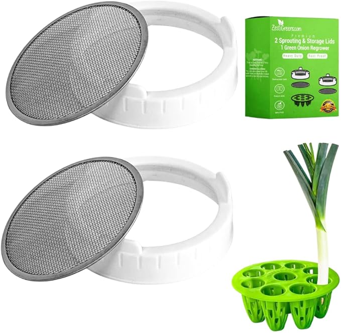 Sprouting Lids & Green Onion Regrower for Wide Mouth Mason Jars. Sprouts Growing Kit for Bean Sprouts, Broccoli Organic Sprouts