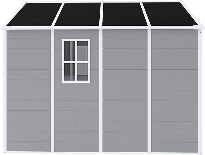 Outdoor Storage Shed 8x8 FT, Resin Shed with Floor & Window, Lockable Door, Vents, Outside Sheds & Garden Shed for Patio Furniture, Gardening Tools, Pool Equipment (Grey, 8 * 8ft)