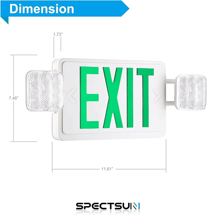 SPECTSUN 4 Packs Led Green Exit Sign with Emergency Lights, LED Emergency Exit Light with Battery Backup, UL Listed, AC 120/277V, Commercial Emergency Lights Combo for Business.
