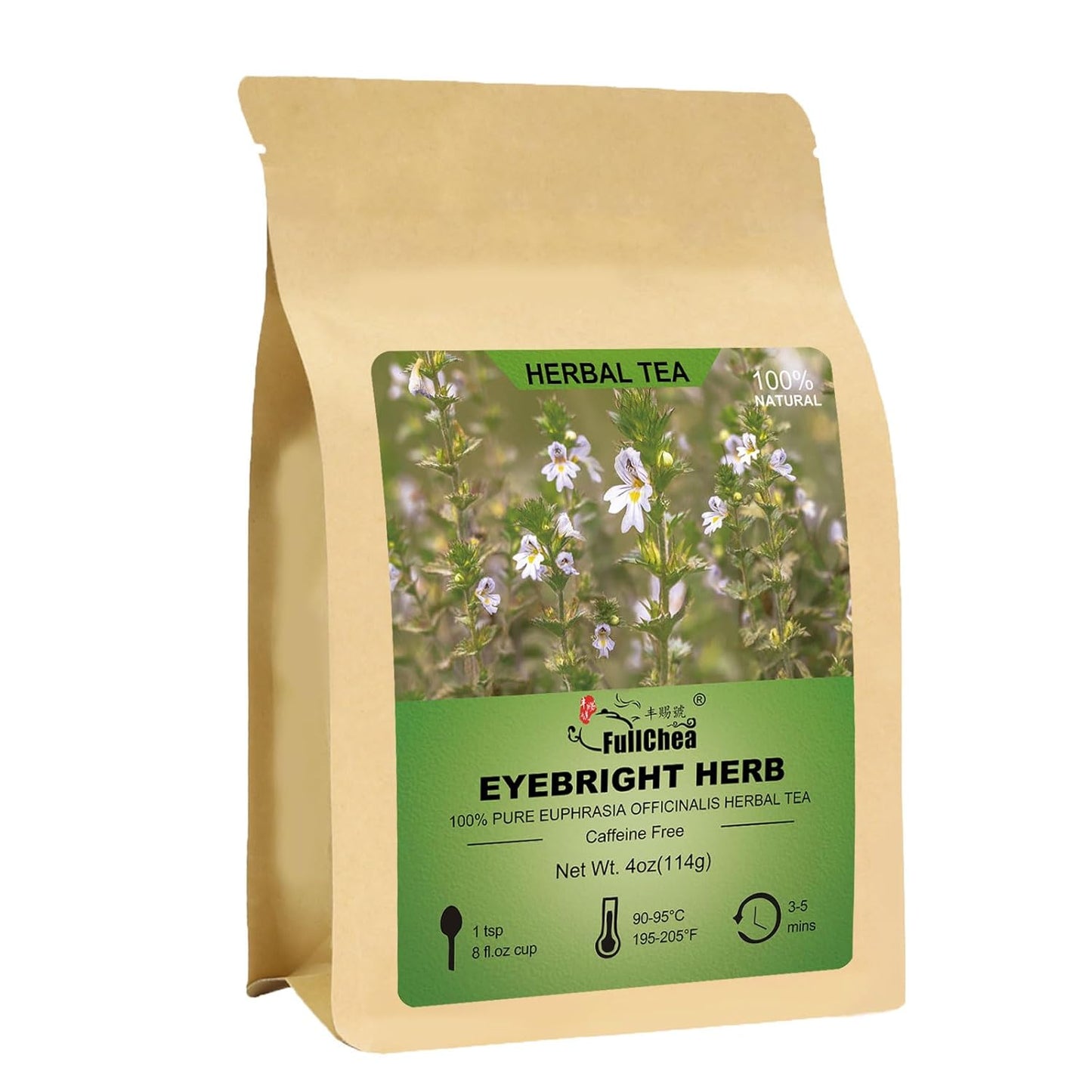 FullChea - Eyebright Herb Tea - 4oz/114g - Natural Tender Euphrasia Officinalis - Dried Eufrasia - Loose Leaf Herbal Tea - Cut & Sifted - Non-GMO - Caffeine-Free
