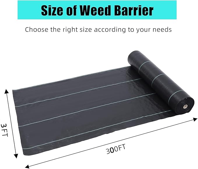 3ft x 300ft Premium Weed Barrier Landscape Fabric, 3.24 oz Heavy Duty, Weed Control Fabric, High Permeability, Good for Flower Bed, Driveway Fabric and Ground Cover