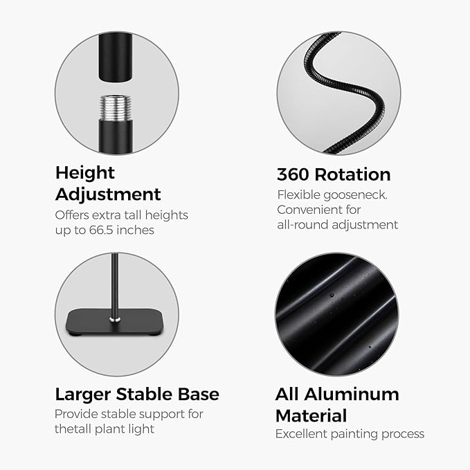 Plant Light for Indoor Growing, Full Spectrum Dual Heads Grow Light, 66.5in Extendable Stand,144 LEDs,10-Level Dimmable, Auto Timer, Adjustable Gooseneck Floor Lamp for Tall Large Plants