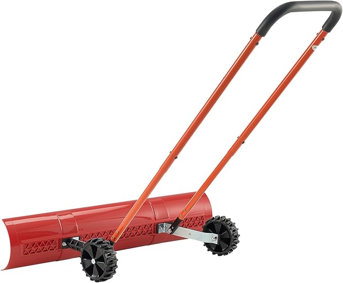 VEVOR 38-inch Snow Pusher Shovel with Wheels, Bi-Directional Heavy Duty Wheeled Push Snow Shovel for Driveway and Sidewalks with Angeled Blade