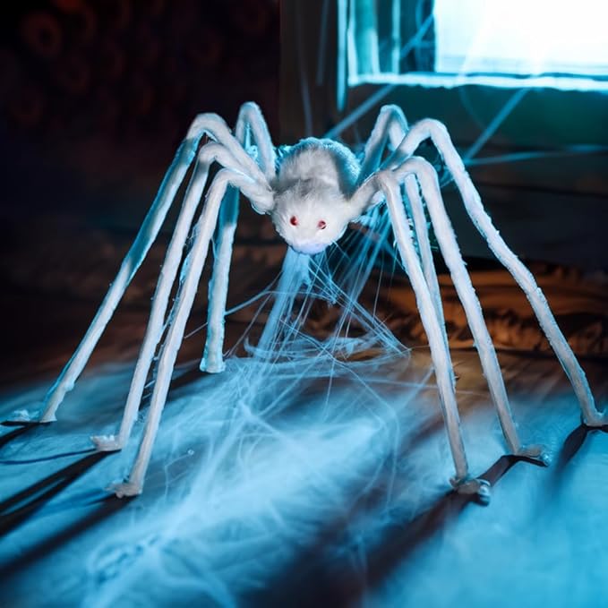 JOYIN Halloween Outdoor Decorations Giant Spider, Scary Large Spider Props for Yard Lawn Halloween Outside Decor and Indoor Party Decor, White (Standing Height is 15 inches)