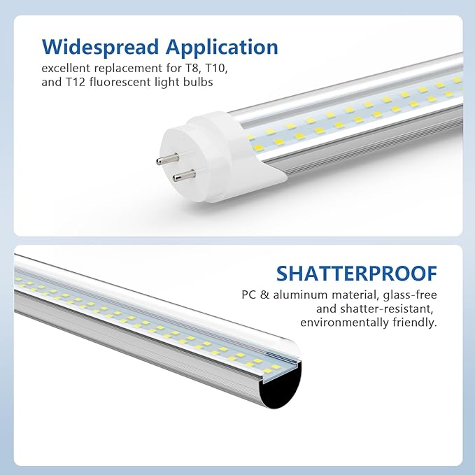 T8 LED Bulbs 4 Foot, 24W 3120 Lumen, 6500K Cool White, Type A+B 4FT Tube Light, T10 T12 65W Equivalent Fluorescent Replacement for Office Shop Light, Remove Ballast or Plug & Play, 4 Pack