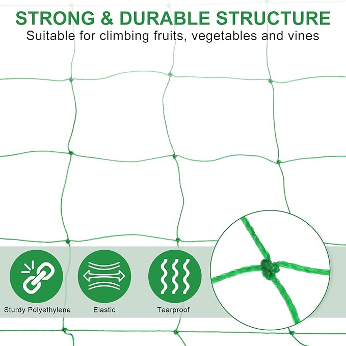 HARFINGTON Trellis Netting for Climbing Plants 6.6 x 16.4ft 30 Strands Heavy Duty Garden Trellis Netting Polyethylene Plant Support Net with 4" x 4" Mesh for Fruits Vegetables Cucumber