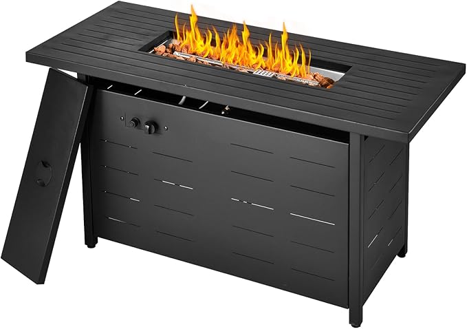 45 inch Propane Fire Pit Table,50000 BTU Gas Fire Pits Table with Lid & Lava Rock & Waterproof Cover, Outdoor Propane Firepit for Dining or Party, Outside, Patio, Garden, Yard