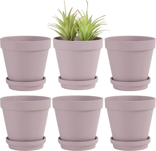 Yishang Large Terra Cotta Pots with Saucer- 6 Pack Large 6'' Terra Cotta Plant Pot with Drainage Hole, Flower Pot with Tray, Terracotta Pot for Indoor Outdoor Plant(Purplr)