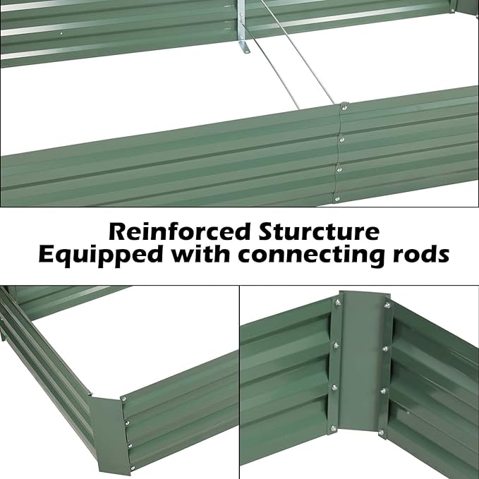 Aoodor 8 x 4 x 1 ft Outdoor Raised Garden Bed, Reinforced Galvanized Steel Planter Box for Vegetables, Herbs, and Flowers