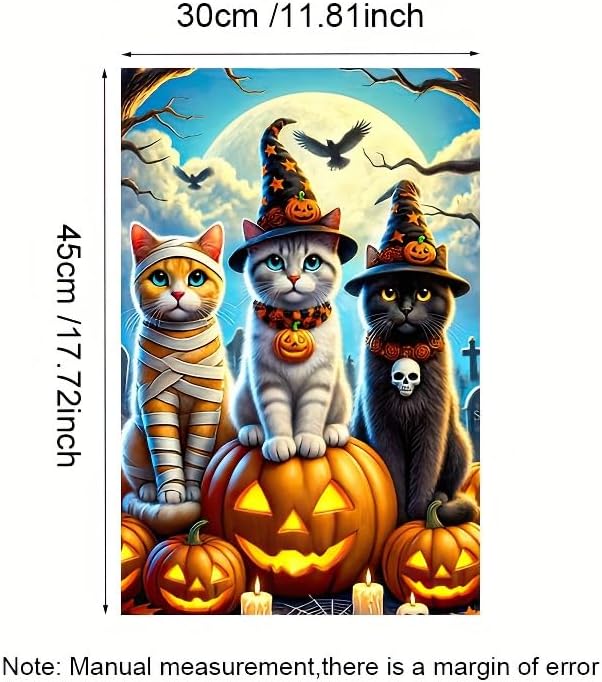 Halloween Garden Flag 12x18 Inch Double Sided Happy Halloween Cat Pumpkin Garden Flags Outdoor Seasonal Holiday Banner Outside Decorations Yard Flag