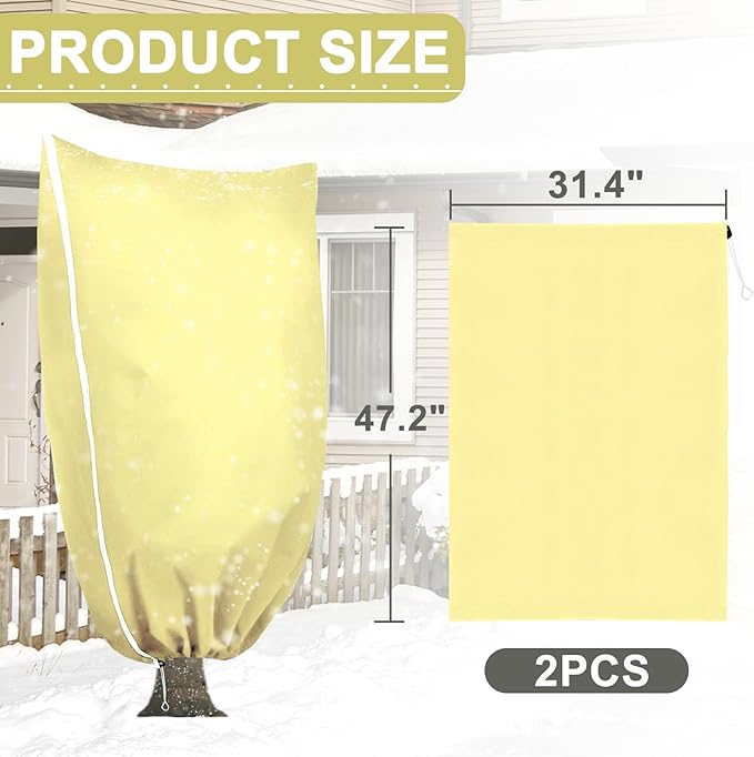 DQS 2 Pack Plant Covers Freeze Protection, 31.4" x47.2" Winter Frost Protection Blankets Frost Cloth,Suitable for Outdoor Winter Frost, Cold Weather, shrubs, Trees, Jackets, and coverings