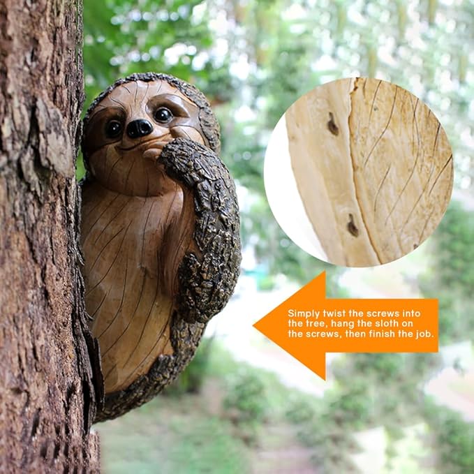 Sloth Tree Hugger, Outdoor Decorations, Resin Garden Sculpture Ornament, Tree Peeker Statue, Summer Gardening Gifts for Housewarming, Handmade with Details, Durable & Waterproof