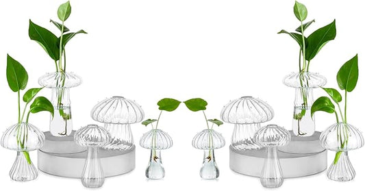 Hewory Mushroom Jars for Plants, 10pcs Clear Glass Mushroom Bud Vase for Flowers, Unique Plant Propagation Stations Propagating Vases Decor, Mini Cute Hydroponic Terrarium Planter for Indoor Planters