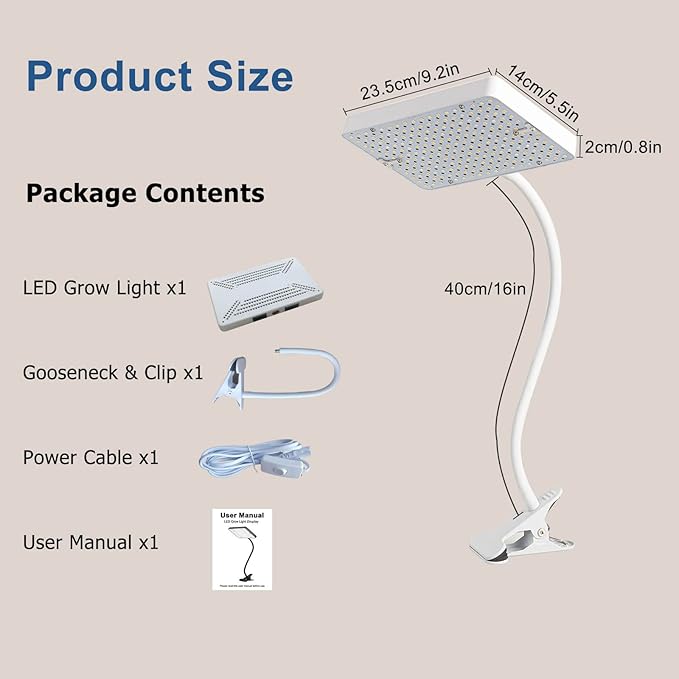 Clip Grow Light LED Full Spectrum UV IR, 25 Watt Veg Seed Starting Seedlings Bonsai Houseplant Plant Light, 2000 Lumen Brightest Grow Lights for Indoor Plants