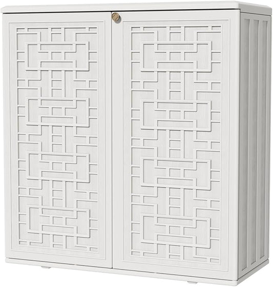KINYING Outdoor Storage Cabinet Waterproof, Resin 60 Gallon Deck Box for Patio Furniture Cushions, Garden Tools, Pool Tools and Kids’ Toys (Off White with 1 Shelving)