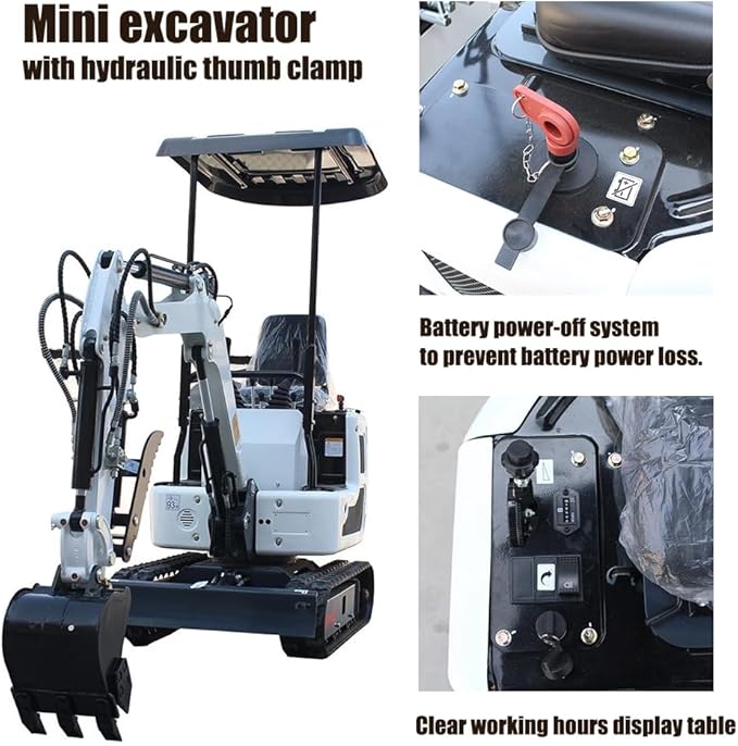 1 Ton Mini Excavator B&S Engine with Excavator Flail Mower Attachments for Garden,Road Cutting Weeds, Branch Shredding,Pioneering Land(W Mower+excavator)