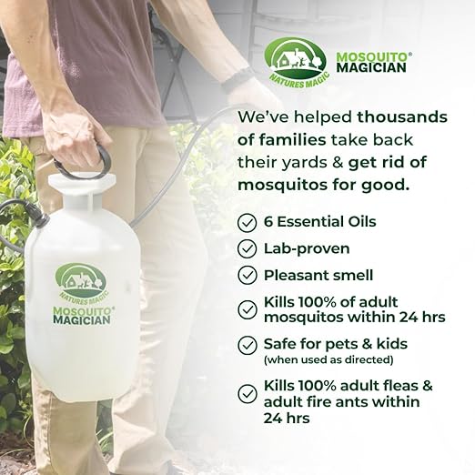 Mosquito Magician Handheld Battery Operated Mosquito Sprayer - User-Friendly - Ideal for Yards, Lawns, Patios - with 2 Gallon Ready to Use Liquid Spray Solution - Kills Mosquitoes, Fleas, Fire Ants