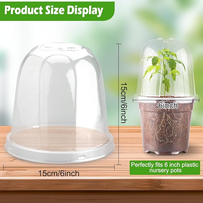 30 Pcs Clear Plastic Humidity Dome, Adjustable Ventilation Plant Cloche for Seedlings Fits 6Inch Nursery Pots, Reusable Transparent Grow Dome Cover for Seed Starter Pots Outdoor Gardening Plant Growth