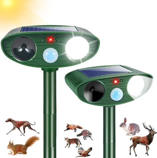 2Pack Solar Ultrasonic Animal Repellent Outdoor Deer Repellent Devices with Motion Detection&Flash Light Squirrel Rabbit Dog Cat Deterrent,Keep Rodent Chipmunk Raccoon Away for Yard Garden Lawn