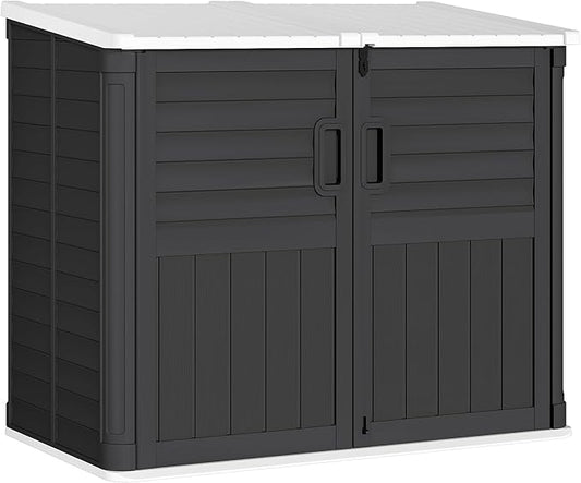 Greesum Outdoor Resin Storage Shed, 34 Cu.ft Horizontal Outdoor Storage Box Waterproof for Garden, Pool Storage, Garbage Cans, Black