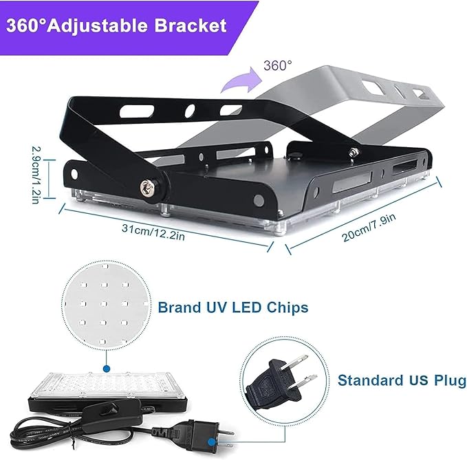 150W Black Lights, Blacklight Flood Light with Plug and Switch,for Glow Party, Halloween, Fluorescent Poster, Stage Lighting, Body Paint