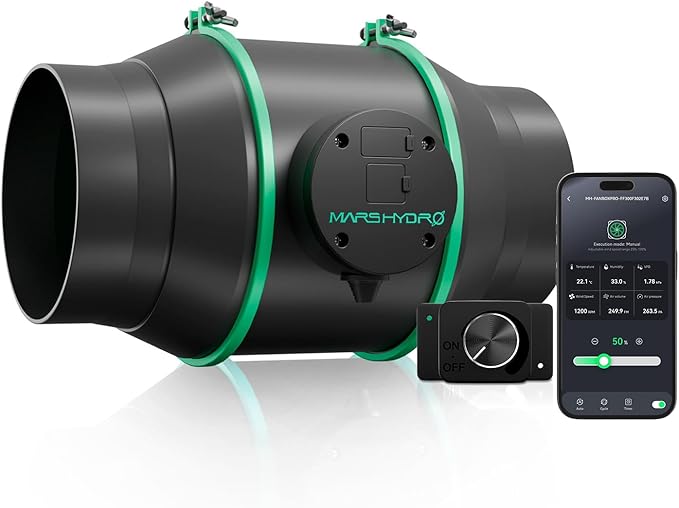Mars Hdyro 2025 New Version iFresh 6 Inch Smart Inline Duct Fan with Variable Speed Controller, 402 CFM App Control Ventilation Exhaust Fan for Grow Tents, Hydroponics