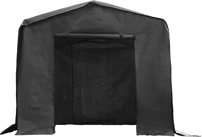 8x8x8 FT Outdoor Storage Shelter Carport, Portable Storage Tent with Roll-up Door, Waterproof Outdoor Carport for Bike, Lawn Mower, ATV Storage (Black)