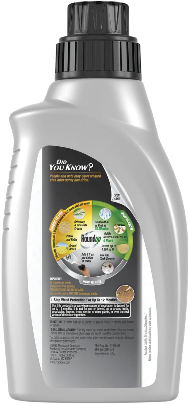 Roundup Dual Action 365 Weed & Grass Killer Plus 12 Month Preventer Concentrate, Kills & Prevents for up to 1 Year, 32 fl.oz.