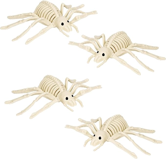 4 Pack Spider Skeleton Halloween Decor Sculpture Scary Centrepiece Animal Skeleton Spider Bone for Indoor Outdoor Spooky Scene Garden Haunted House Props