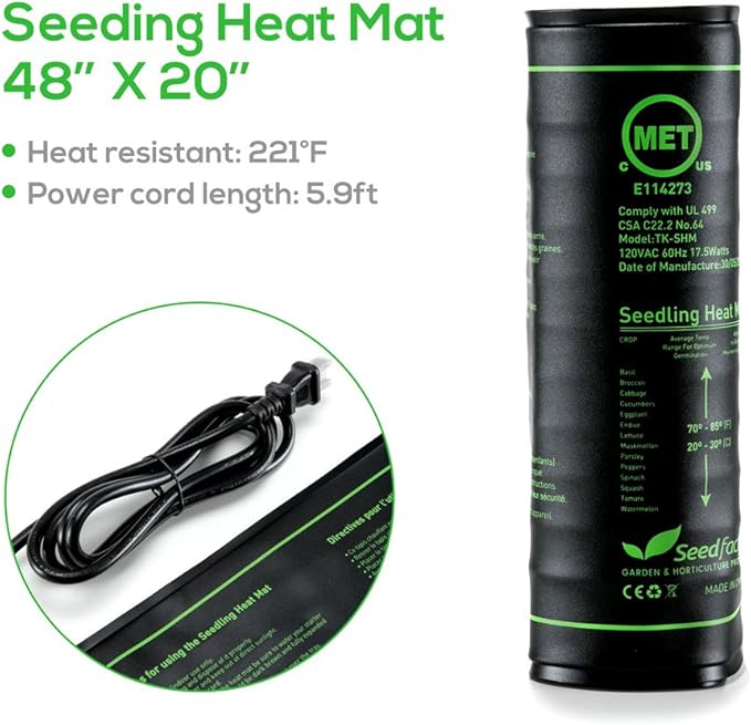 MET Certified Seedling Heat Mat, Seedfactor Waterproof Durable Germination Station Heat Mat, Warm Hydroponic Heating Pad for Indoor Home Gardening Seed Starter
