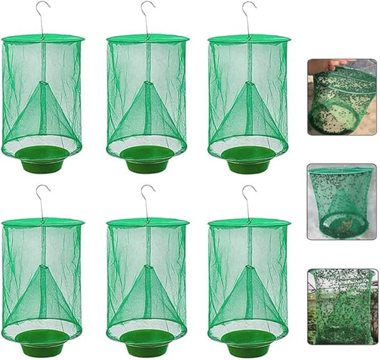 6 Pack Ranch Fly Trap, 2024 New Hanging Fly Catcher, The Most Effective Trap Ever Made with Pots, Cage Catcher for Indoor and Outdoor, Family Farms, Park, Restaurants