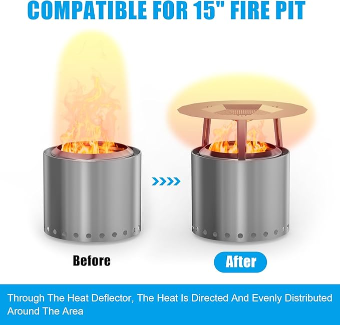 LS'BABQ One-Piece Heat Deflector for Solo Stove Ranger 15", Stainless Steel Heat Diffuser Accessories for Ranger Fire Pit with 3 Leg, for Most 15 inches Outdoor/Indoor Backyard Camping Fire Pit Stove