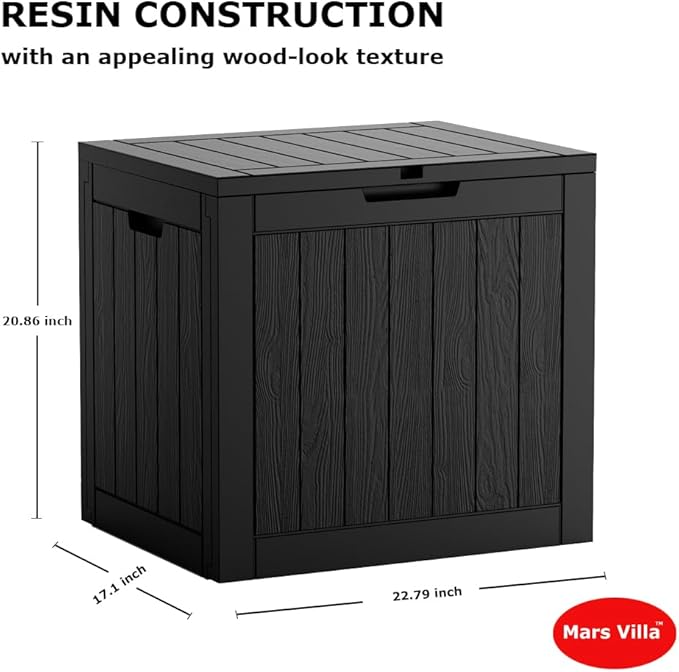 Mars Villa Deck Box, Waterproof Weatherproof and UV Resistant Resin Storage Bin with Lockable Lid, Ideal for, Outdoor, Patio Furniture Cushions, Pool Supplies, Garden Tools (31 Gallon, Black)