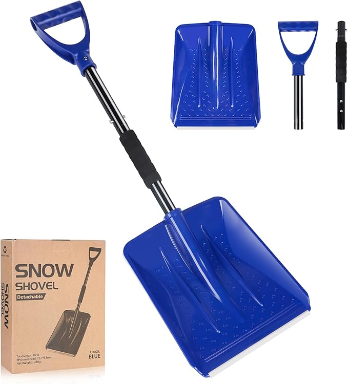 Snow Shovel，2025 Upgraded Lightweight Steel Handle Snow Removal Tool, Kids Snow Shovel, Suitable for Emergencies, Car Driveways, Gardens, Camping (Blue